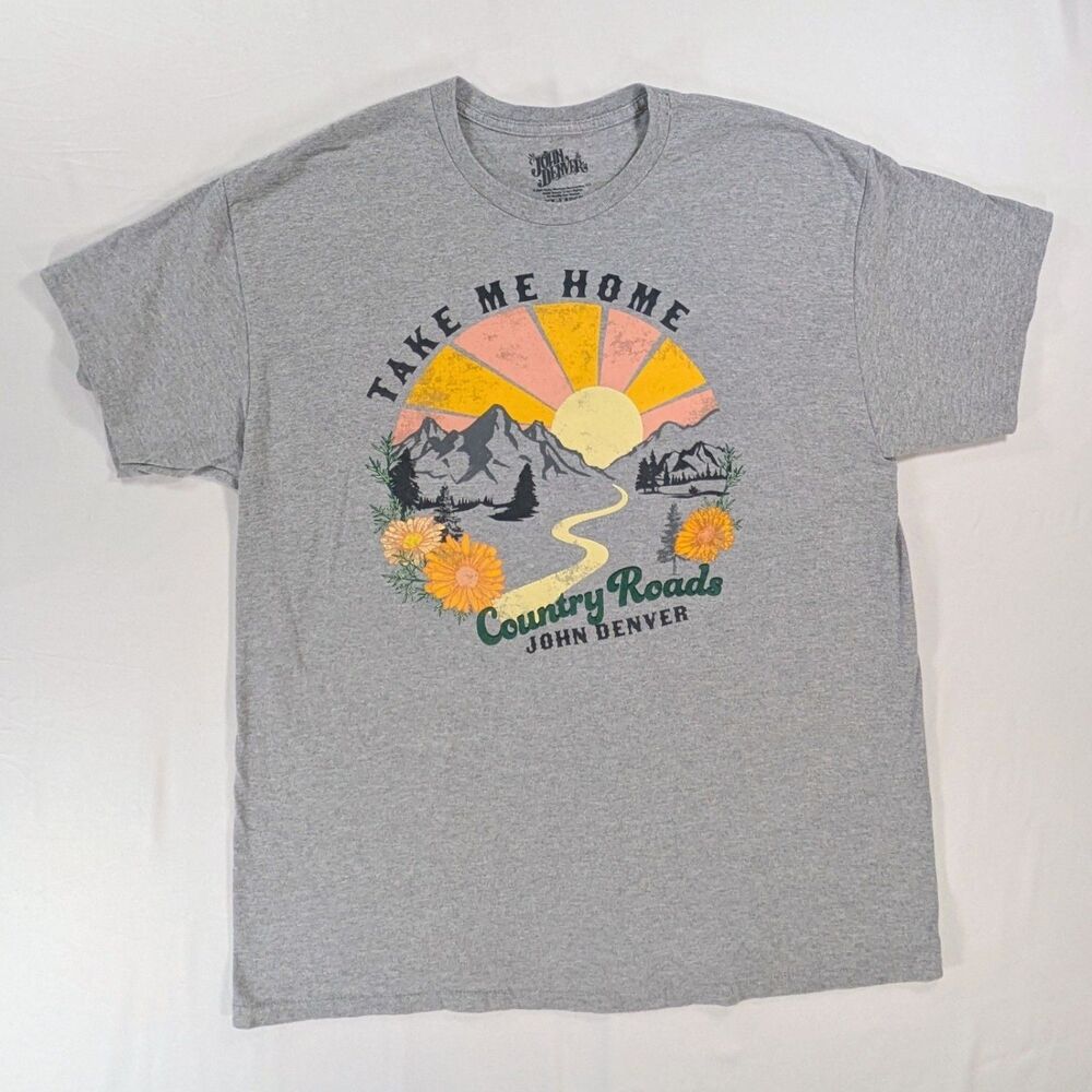 John Denver Musician Take Me Home Country Roads Men's gray Cotton T- Shirt 2XL